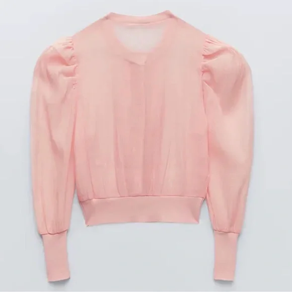 Zara Sheer Organza Knit Jacket / Cardigan with Jeweled Buttons Size Medium NWT - Picture 7 of 10